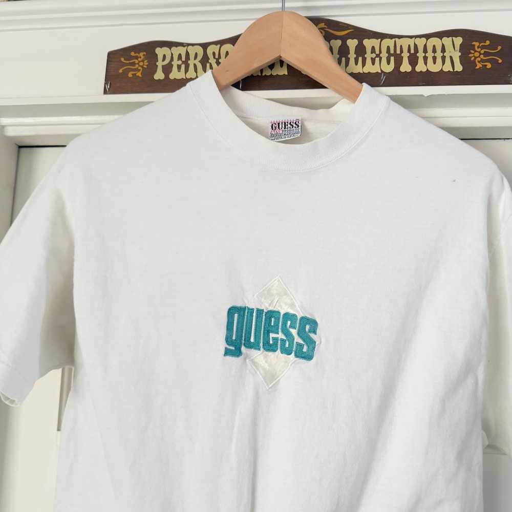Vintage 90s Guess Georges Marciano Embroidered Logo T-Shirt Single Stitch Mens L